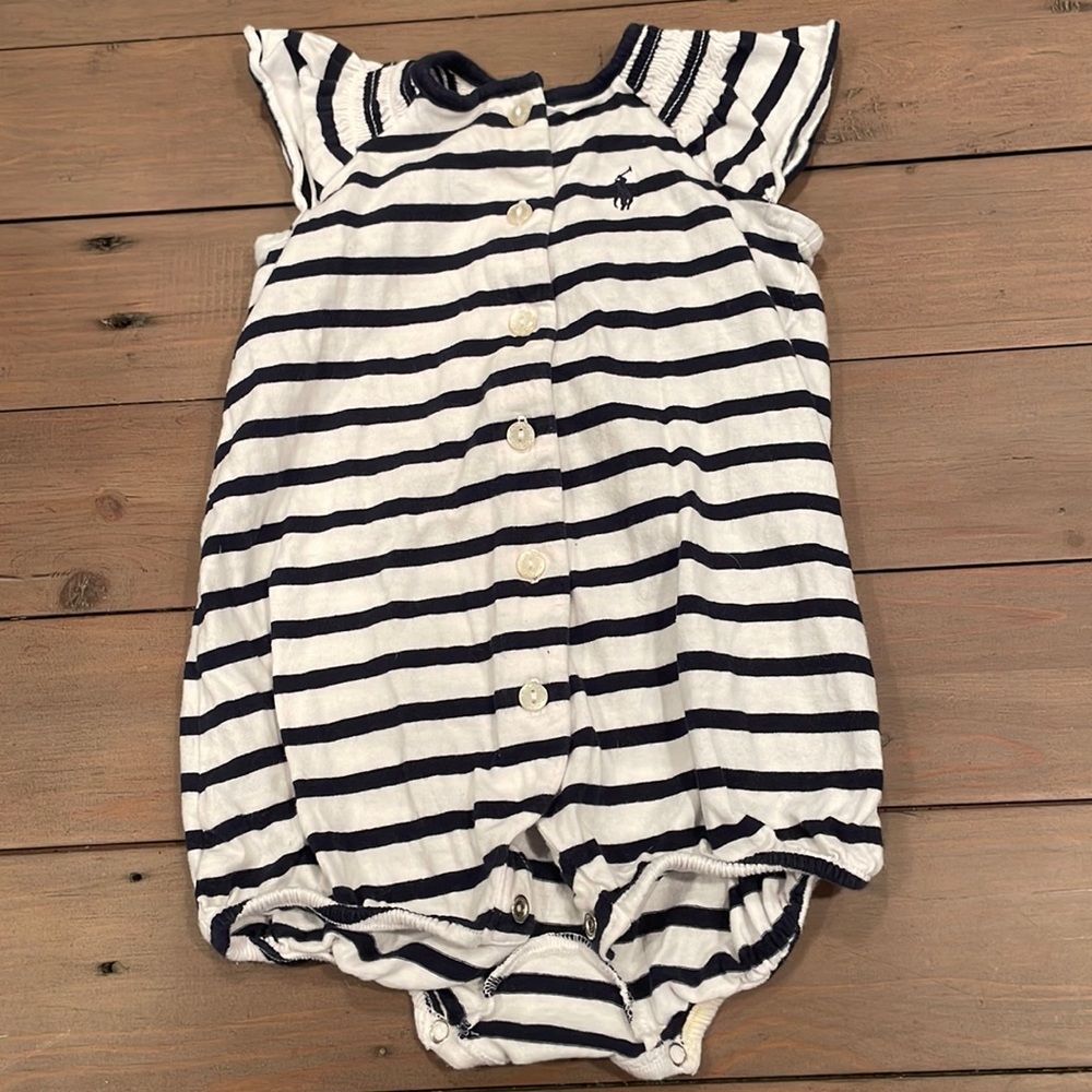 Ralph Lauren Navy & White Striped Romper 3M